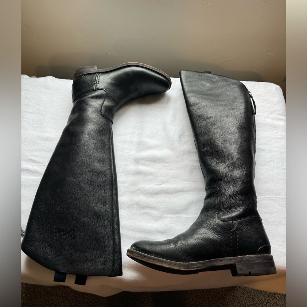 Franco Sarto Meyer Knee High Black Boot Wide Calf Leather Riding Boots Size 7